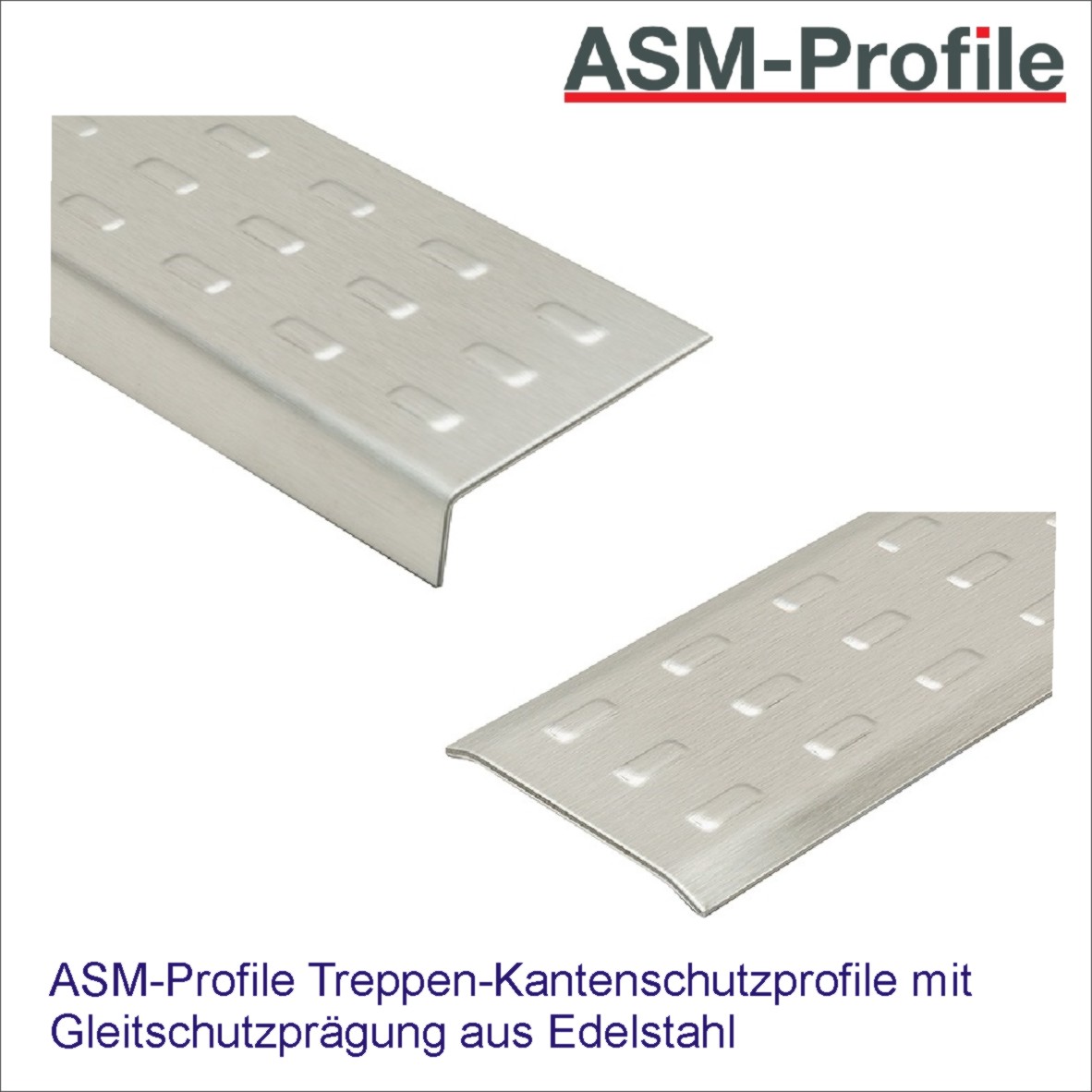 Treppenprofile aus Edelstahl mit Gleitschutzprägung